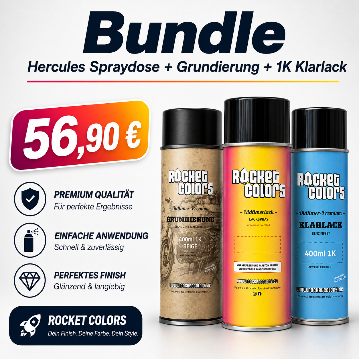 Hercules Farben Lacke Set 1 Spraydose 1K Klarlack 1 Grundierung