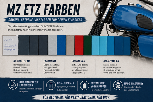 MZ ETZ Farben Olympiablau Flammrot Dunstgrau Kristallblau