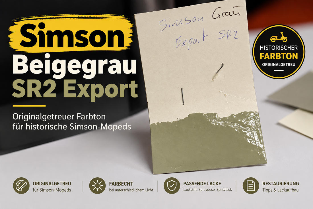 Simson Beigegrau SR2 Export als originalgetreuer Farbton für die Restaurierung einer historischen Simson SR2