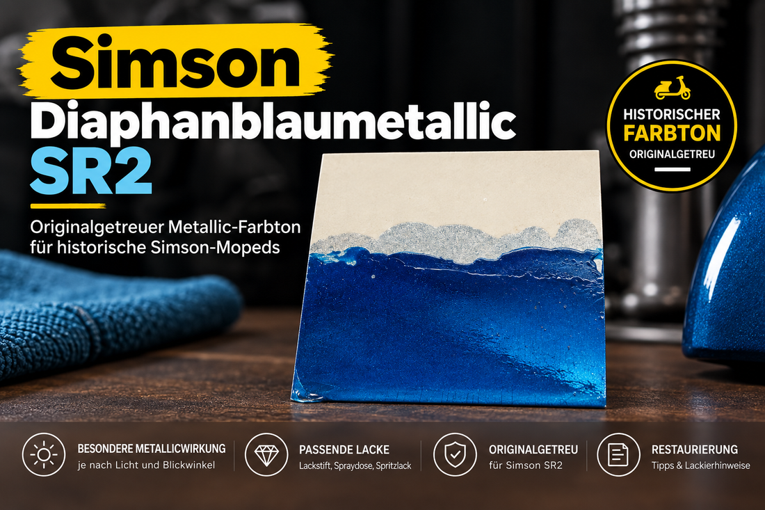 Simson Diaphanblaumetallic SR2 als originalgetreuer Metallic-Farbton für die Restaurierung
