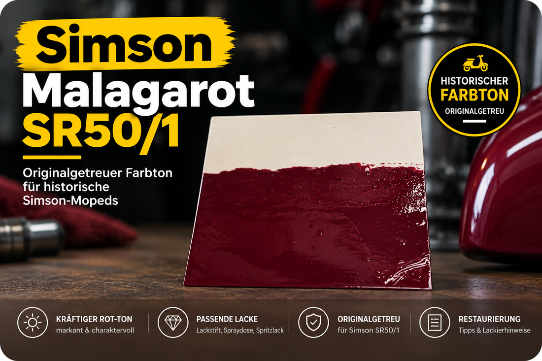 Simson Malagarot SR50/1 als originalgetreuer roter Farbton für die Restaurierung