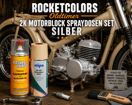 Rocketcolors 2K Oldtimer Motorblock Farben Set Silber benzinfest - Rocketcolors